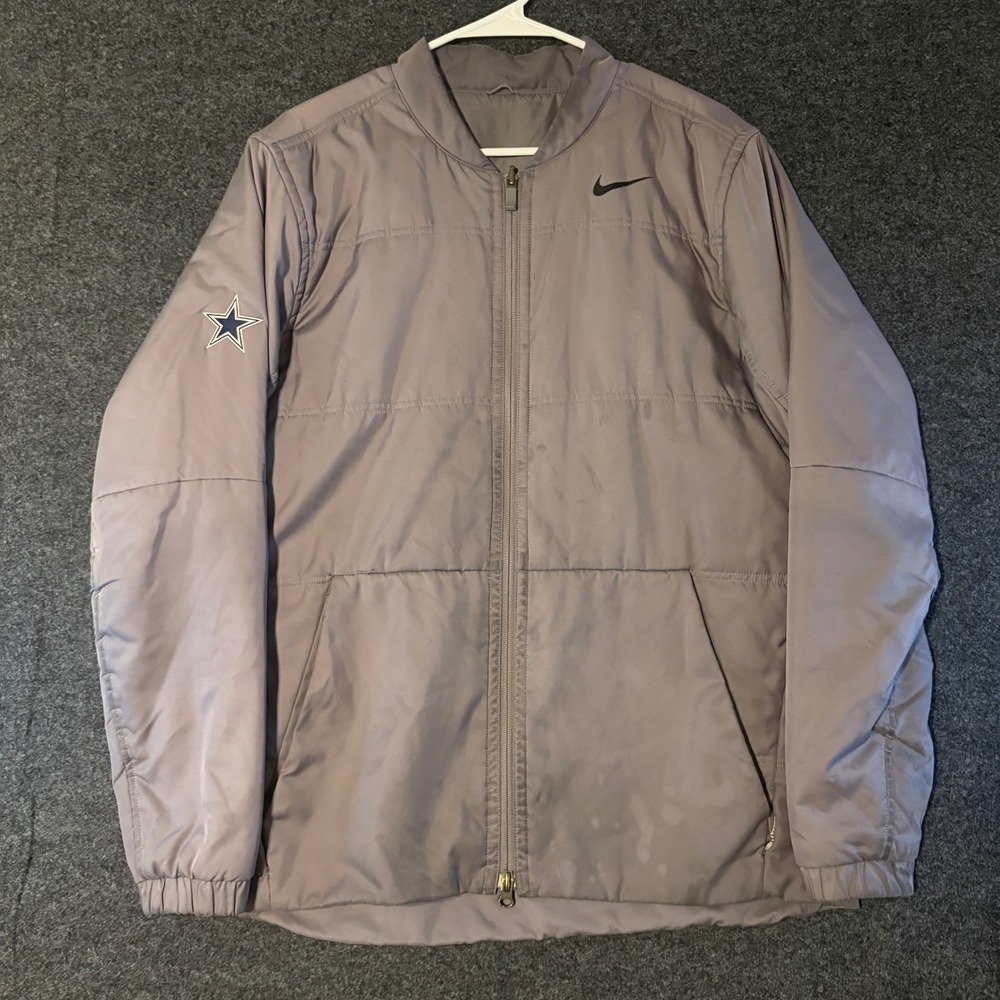 Nike Dallas Cowboys Reversible Bomber Jacket Mens Large Gray Puffer NFL